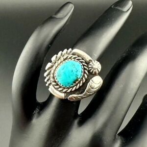 Vintage Native American Navajo Turquoise Sterling Silver Ring Size 6